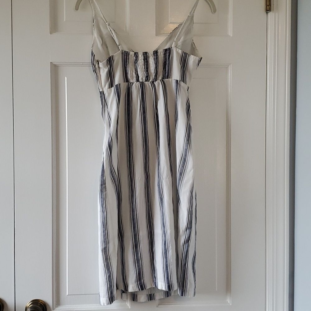NAUTICAL STRIPE COTTON MAXI MIDI DRESS NAVY BLUE WHITE BLACK BEACHY COASTAL XS - Picture 5 of 8